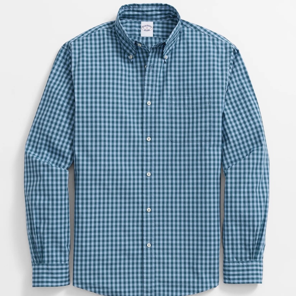 Brooks Brothers Friday Shirt sz L in Blue Poplin Gingham Long Sleeve NWT